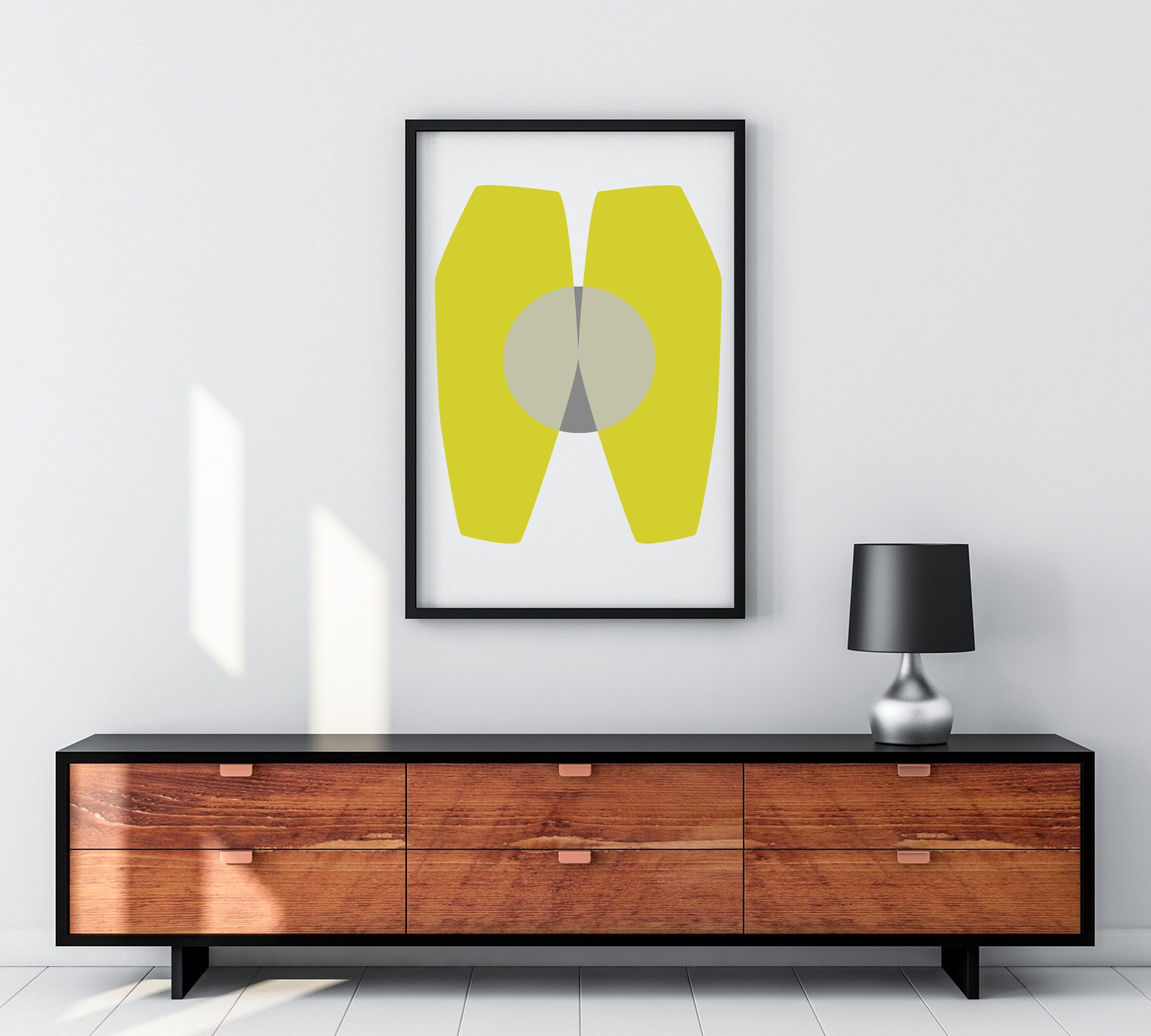 Modern Abstract Poster Contemporary Print Yellow Gray