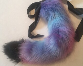 Luxury Black and Galaxy Pastel Cat Kitten Play BDSM Tail Faux Fur 25 Inch