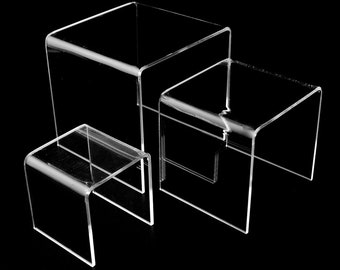 1 Set of 3 Display Stand 3"4"5" GOOD QUALITY Acrylic Clear Riser Square Book Stand Jewelry Showcase FANCY Mother's Day