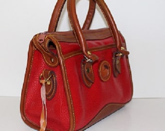 Vintage; Dooney and Bourke; Red Barrel Top Handle Bag; Leather Lining; 313041