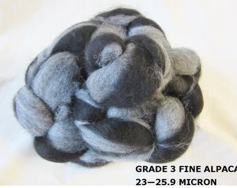 2 oz. 100% Natural Black/Grey Alpaca Braided Roving For Spinning, Nuno Felting or Needlefelting