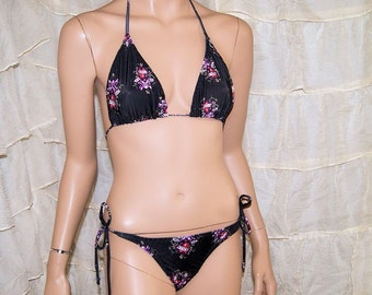 Retro Tattoo Flash Skull Hearts Bikini Bra Tie Waisted Rave Set Choose Size - MTCoffinz