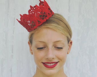 Red Duchess Lace Crown - "The Duchess Crown" - fairy tale, royalty, birthday crown, bridal crown, bachelorette party, princess, queen