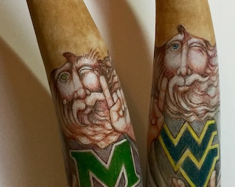 WVU, Marshall U. Gourd Original Art Pair by Patty Wolford Artrox