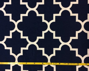 NEW BOLT by Girl Charlee navy and white quatrefoil on cotton Lycra knit fabric 1 yard