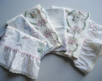 Vintage pillowcases - set of 6 - pinks and greens