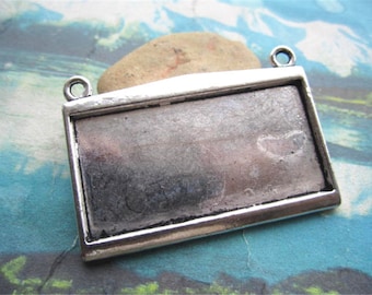 HEAVY --4pcs 49x35mm antiqued silver plated rectangle bezel pendant blanks(fit 45x22mm cabochons)