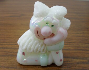 Fenton Art Glass Hand Painted Clown Paperweight Iridescent Milk Glass Signed
