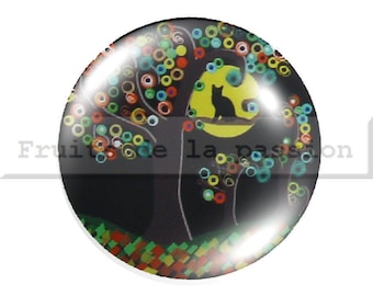 1 cabochon 25mm, nature, trees, multicolored, round glass