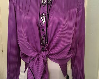 Vintage Silk Bob Mackie Embroidered Purple Blouse