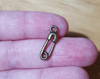 Bronze Tone Safety Pin Charms - Pack of 7