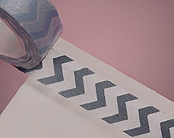 Washi Tape-Silver and White Zig Zag Washi Tape-Planner Sticker, Gift Wrap Tape-Scrapbooking Sticker-Single Roll