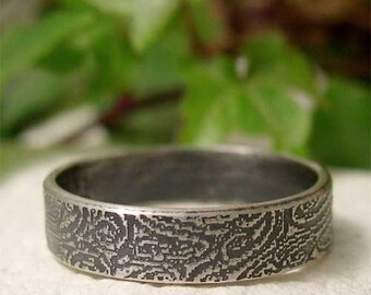 Simple Textured Sterling Silver Ring Band for Men or Women, River Rock Silver Ring, Hand Forged Metal Jewelry, Oxidised Mens Rustic Ring