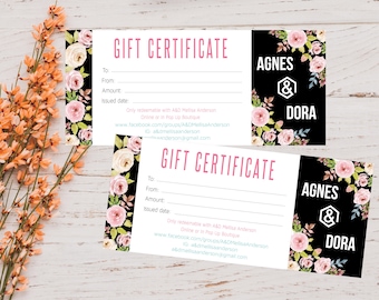 PRINTABLE Agnes and Dora Gift Certificate, Gift For You, Gift Card, Floral Design, Digital File AG008