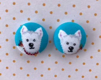 Puppy Fabric Button Earrings