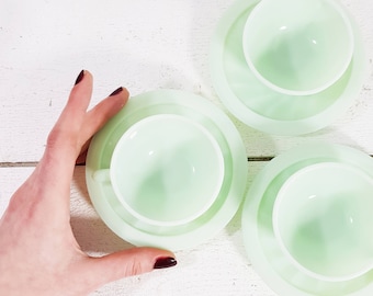 Set of 3 Fire King Jadeite Cups Saucers, Jadeite Coffee Cups, Green Milk Glass, Jadeite Cups and saucers, Jadeite Fire King, Demitasse Cup