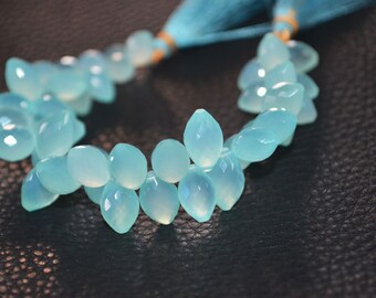 Brand New Aqua Chalcedony Dew Drop Faceted,6 inch Strand ,6x10 to 8x11 mm