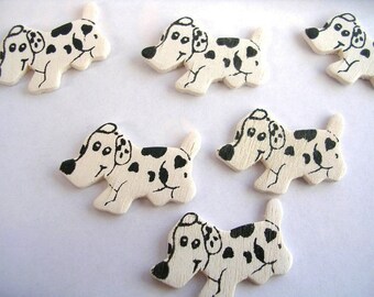 LOT 6 wood Motif APPLIQUES: black/white 26 * 19mm dog