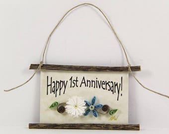 Happy 1st Anniversary Paper Quilled Magnet 526, Husband and Wife Gift, Kitchen Decor, Anniversary Ornament, 3D Paper Quilling, Couples Gift