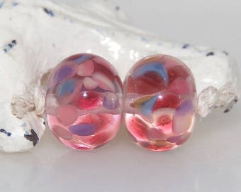 Rose Potpourri Speckle Lampwork Glass Bead Pair