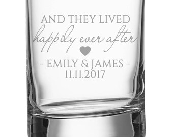 Engraved WEDDING shot glass, personalised shot glasses wedding favours, Happily ever after - SH-WED2