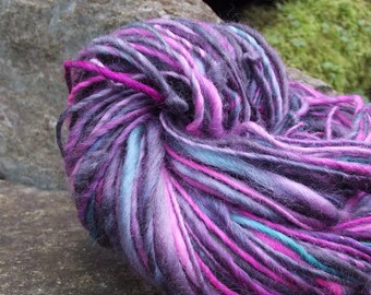 Handspun yarn, handpainted wool Bluefaced Leicester BFL worsted large skein available-New Wave