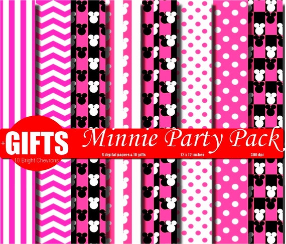 Pink Minnie Mouse Birthday invitation background Digital Paper Printable Scrapbook paper party decor diy labels card mickey mouse clubhouse