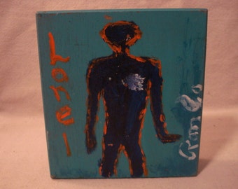 LONE 1 Folk Art Outsider Art Rongo Painting on Cigar Box