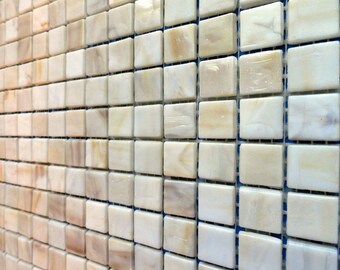 ON SALE 15mm (3/5") Cream and Tan Opaque Glass Mosaic Tiles// Off White and Beige Tiles//Ivory Mosaic Tiles//Mosaic Supplies