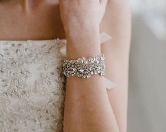 Silver Bridal Cuff | Crystal Wedding Cuff | Crystal Bridal Bracelet | Rhinestone Cuff Bracelet | Lydia Bridal Cuff