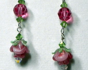 Light Rose Lampwork Earrings