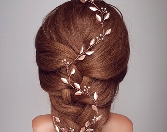 Bridal Hair Vine, Rose Gold Leaf Vine, Wedding Hair Piece, Bridal Hairpiece, Rose Gold Vine, Headpiece, Wreath, Tiara, Boho