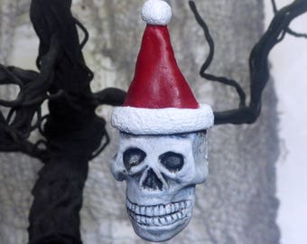 Skull Christmas Ornament - Gothic Ornament - Dark Holiday Decor - Skull Clay Ornament - Creepy Christmas Ornament