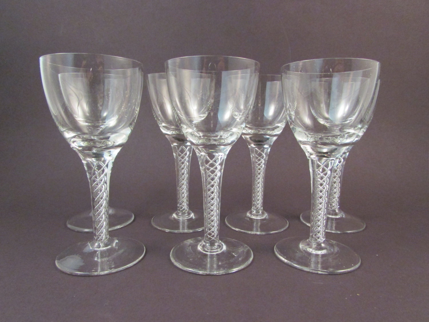 Vintage Stuart Ariel Crystal Twisted Stem Cordial Glasses Set