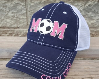 Soccer Mom Hat black and orange with rhinestone soccer ball