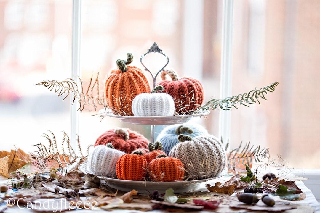 Thanksgiving Table Decor 10 Knitted Pumpkins Rustic Knit