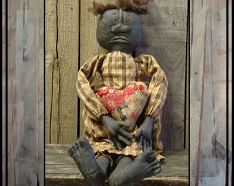 instant download digital pattern Primitive Folk Art black soft sculpted doll HAFAIR OFG faap 355