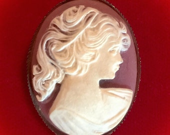 Vintage cameo brooch pin victorian woman silhouette fashion jewelry sale