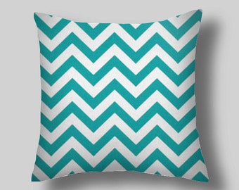 Blue Pillow Cover,Turquoise Throw Pillows, Ghevron TRUE TURQUOISE, Decorative Pillow Covers,Size 18 x 18 16 20 Euro
