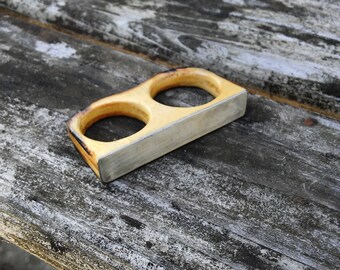 Two Finger Brushed Aluminum and Wood Bar Ring