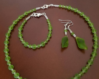 Forest Green Sea Glass Jewelry Set