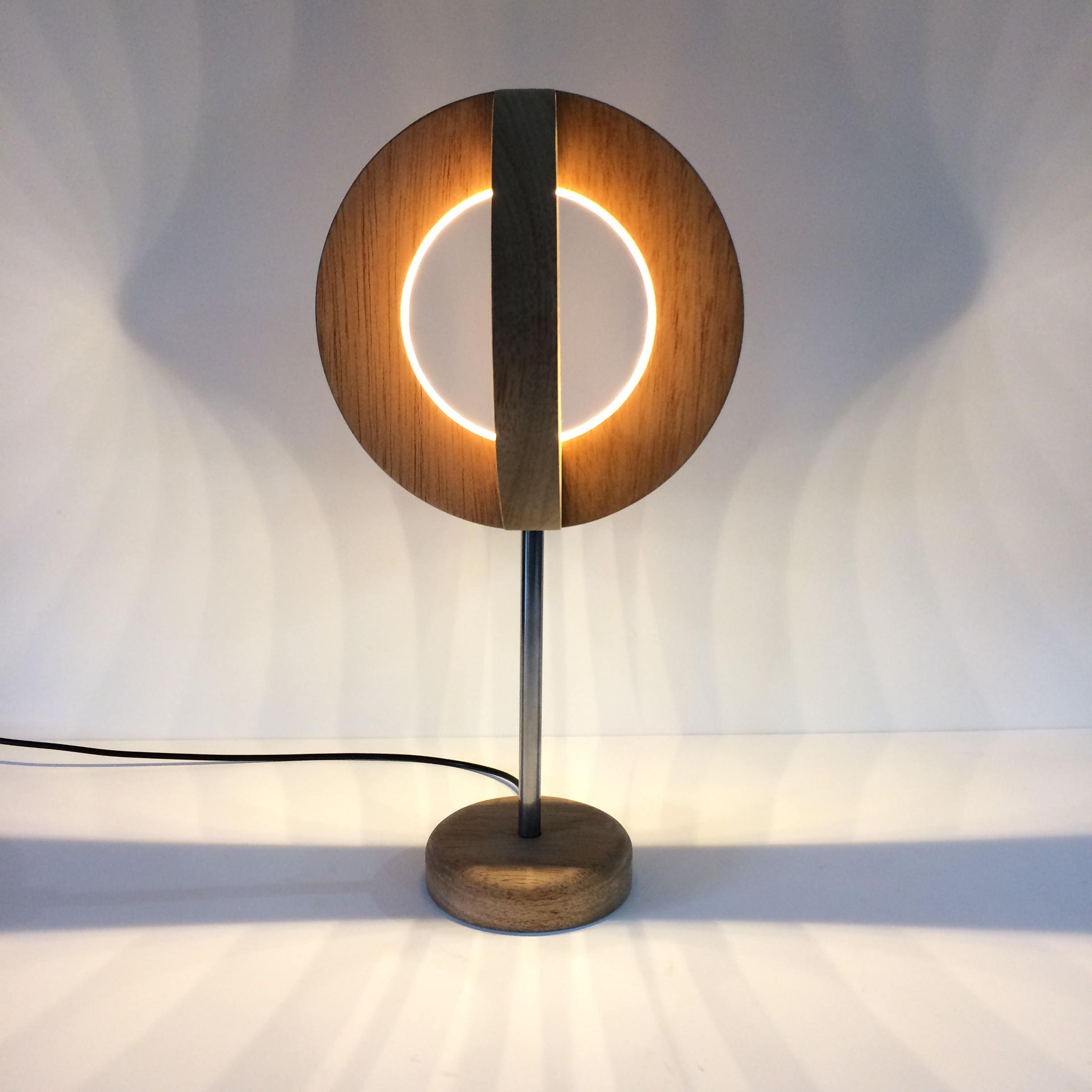 Wooden Led Table lamp Desk Lamp Modern Light Round Circular Wooden