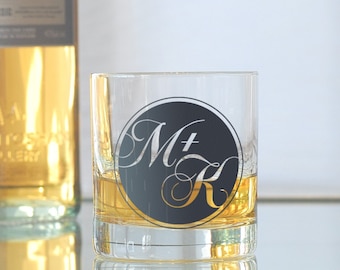 Custom round monogram, screen printed glassware, old fashioned glasses