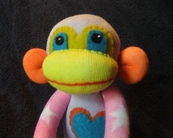 Major - Best Friend Sock Monkey Plush - Pink Stars Purple - Handmade Doll