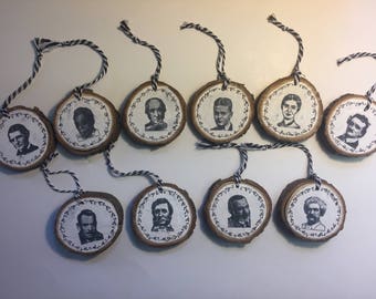 Famous Authors Wood Slice Ornament Set