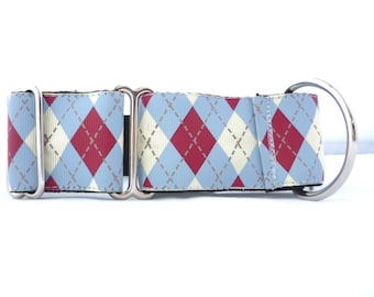 1.5" de large bleu argyle martingale collier de chien - dapper collier de chien