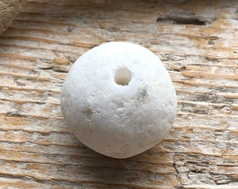 Natural White Snowball BEACH STONE Pendant Top Drilled Lake Stone 3mm Focal Stone