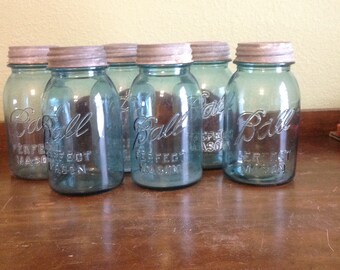 Vintage Blue Ball quart canning jars with zinc lids
