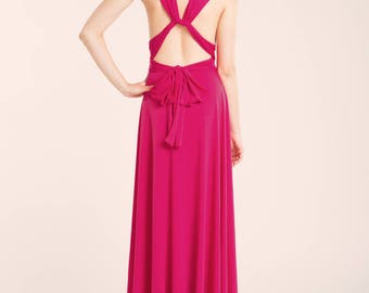 SALE Hot pink infinity dress, long hot pink dress, fuchsia evening dress, pink wedding guest dress, event dress pink, hot pink prom dress
