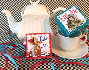 Alice in Wonderland Party Favors Boxes | Eat Me | Take Me | Birthday Wedding Shower | Personalized Custom | Wonderland Table Decor | Set/12